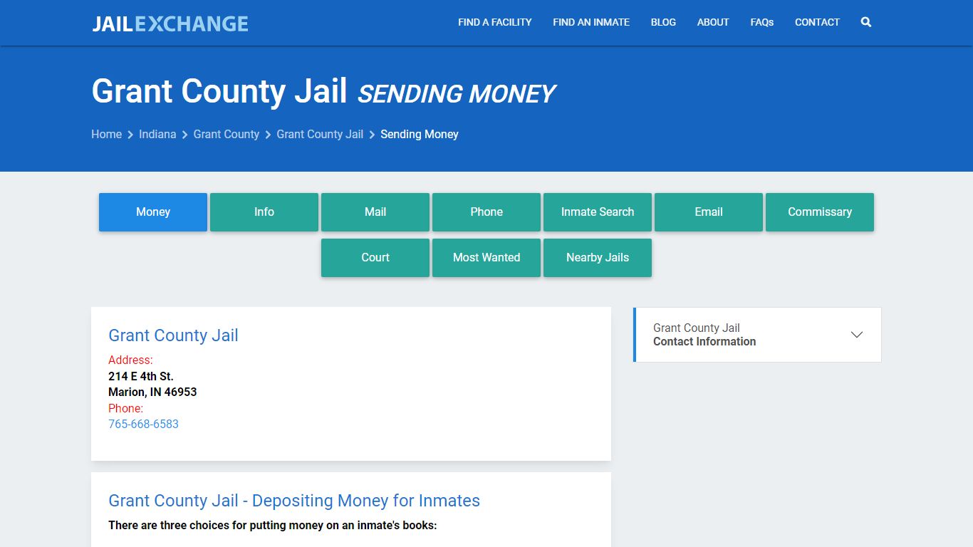 Send Money to Inmate - Grant County Jail, IN - Jail Exchange