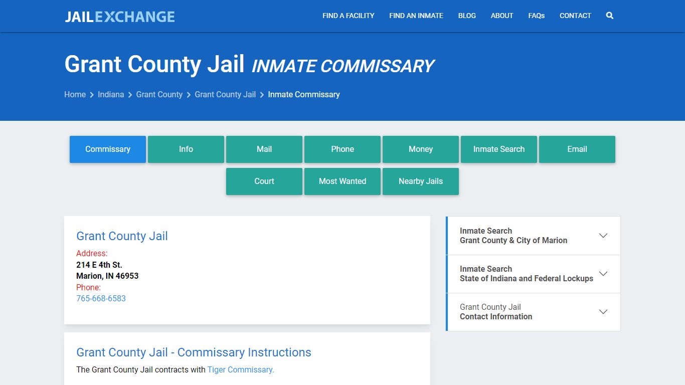 Inmate Commissary, Care Packs - Grant County Jail, IN