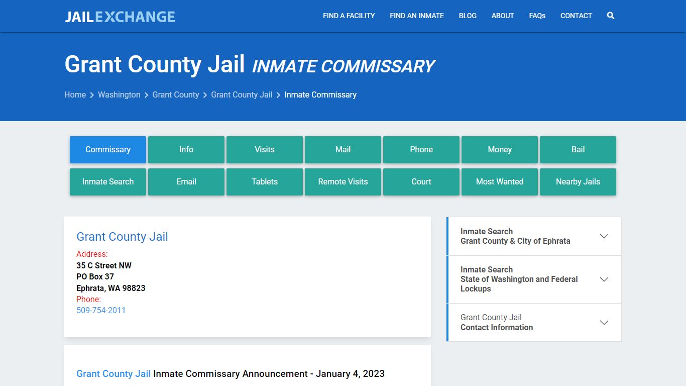 Inmate Commissary, Care Packs - Grant County Jail, WA